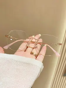 1pc Rimless Round Anti-Blue Light Glasses, Clear Glasses Accessories, Blue Light Glasses Accessories For Women