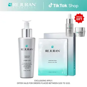 REJURAN Turnover Ampoule 1.01 fl oz & Turnover Mask 5-Pack - c-PDRN - Anti-Aging Face Serum Firmness, Radiance - Skin Repair, Firming Deeply Nourishing Ultra Microfiber Sheet Mask