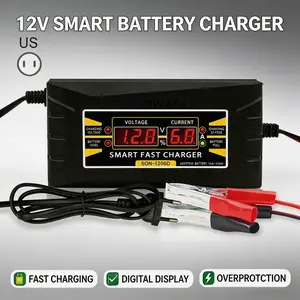 12V 6A Smart Battery Charger | Automatic Fast Trickle Charger for Lead-Acid GEL AGM | LCD Display for Car Motorcycle ATV Lawn Mower Boat