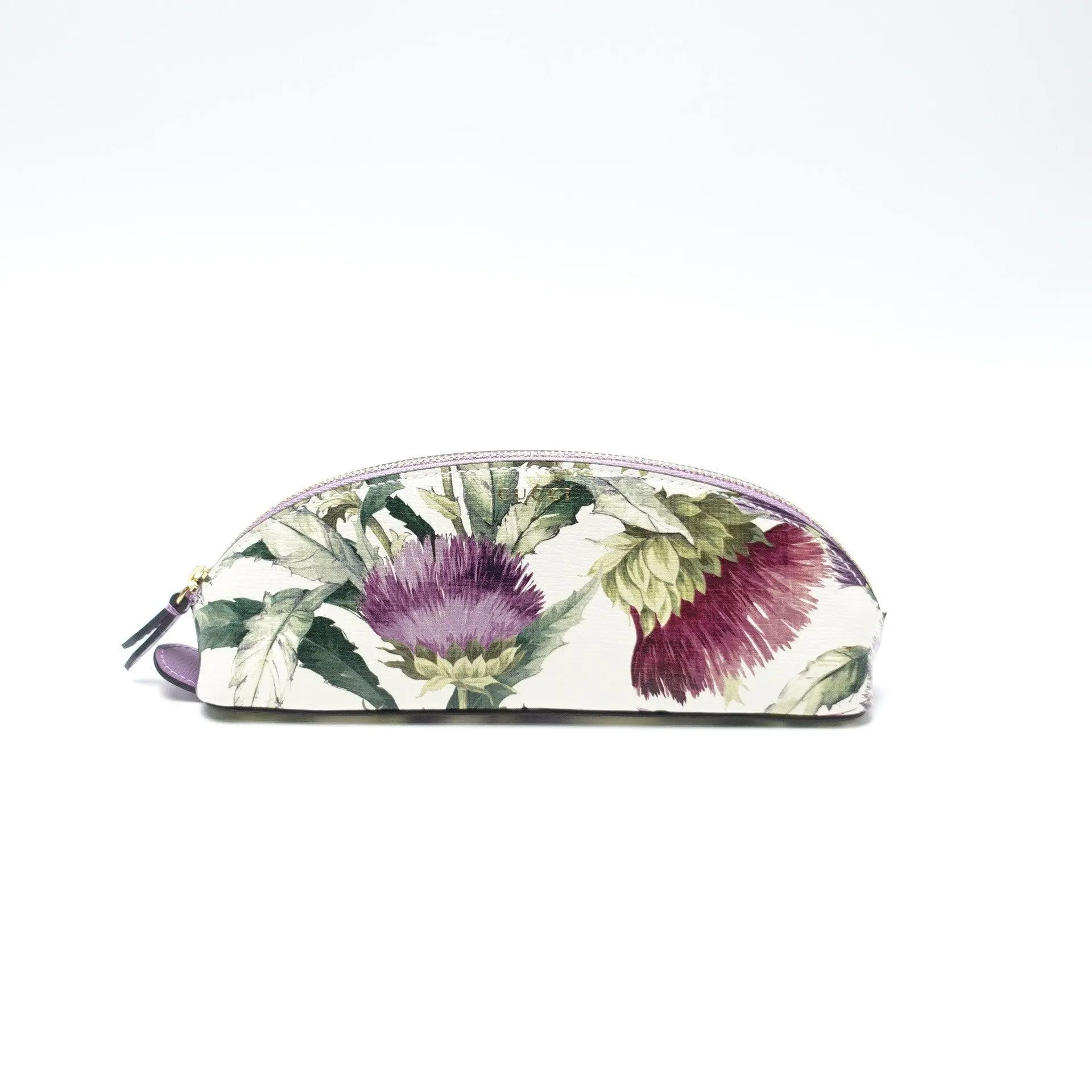 Pre-owned GUCCI floral-print canvas and leather Half-Moon Zip Pouch Purple Thistle Floral Print Canvas Zip Pouch T10461964
