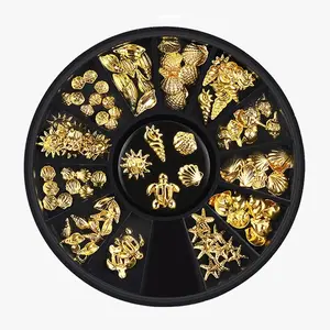 Ocean Series Nail Charms Half Box - Star Shell Metal Studs DIY Nail Art Kit | Sea Star & Shell Mixed Decorations with Zinc Alloy Coating, Rhinestones for Holiday Nail Design