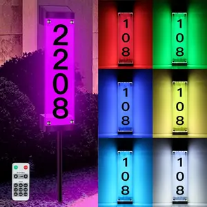 Address Sign - Numbers for Outside Waterproof Color Changing Address Plaques with Remote, LED Numbers for Yard Street Door Home with Stake (Multicolor)