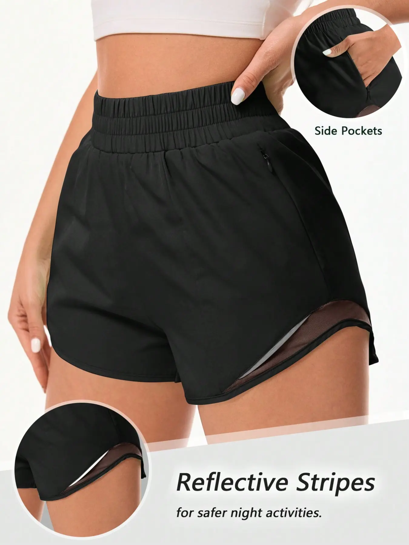 Women's Solid Color Pocket Gym Shorts, Breathable Comfortable Shorts, Ladies Sportswear for Indoor Outdoor Wear, Bottoms