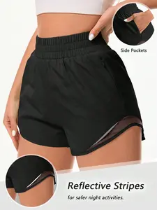 Women's Solid Color Pocket Gym Shorts, Breathable Comfortable Shorts, Ladies Sportswear for Indoor Outdoor Wear, Bottoms