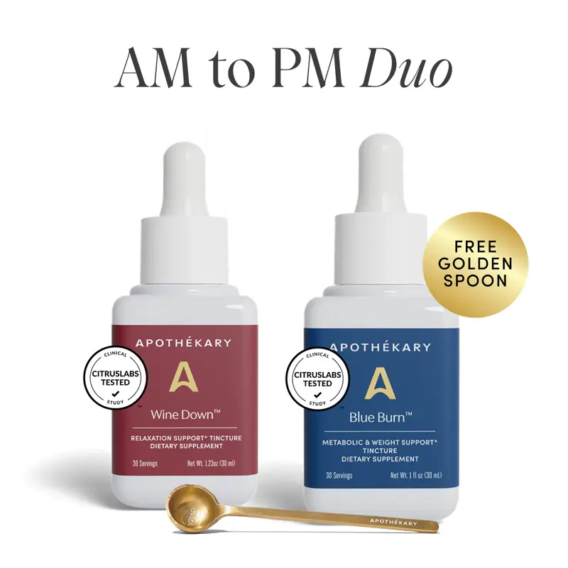 Apothékary AM to PM Duo - Support your full day rhythm - Support Metabolism & Promote Sleep Liquid Herbal Drops* |  Free Spoon | Made in the USA