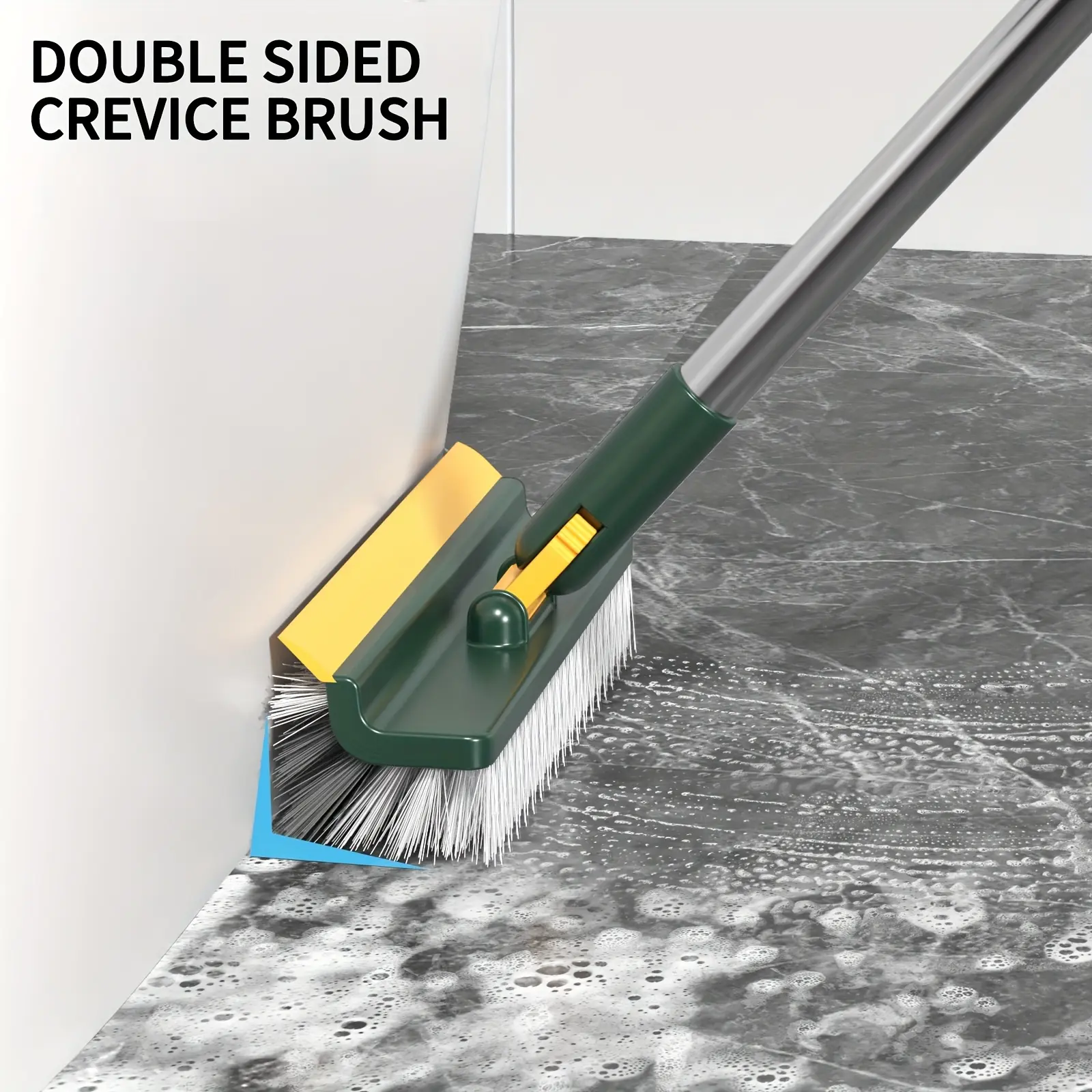 1pc, multi-purpose floor and wall cleaning brush with plastic scraper. Long handle allows rotating scrubbing for thorough cleaning of bathroom wall tiles. Cleaning supplies and tools, back-to-school essentials. Halloween, Christmas deep cleaning.