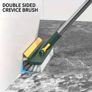 1pc, multi-purpose floor and wall cleaning brush with plastic scraper. Long handle allows rotating scrubbing for thorough cleaning of bathroom wall tiles. Cleaning supplies and tools, back-to-school essentials. Halloween, Christmas deep cleaning.