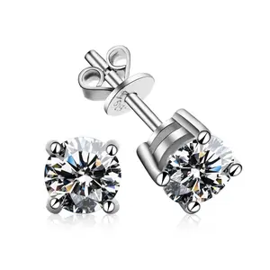EAMTI 0.5/1CT 925 Sterling Silver Synthetic Moissanite Stud Earrings For Women Men Unisex Fashion Crystal Simple Style Jewelry Daily Wedding Anniversary Birthday