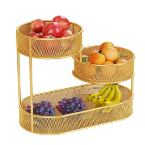 3-Tier Fruit Basket for Kitchen Countertop,Fruit Bowl,Metal Wire Organizer Storage Basket Fruit Holder for Bread Basket, Snack Organizer,Vegetable Storage