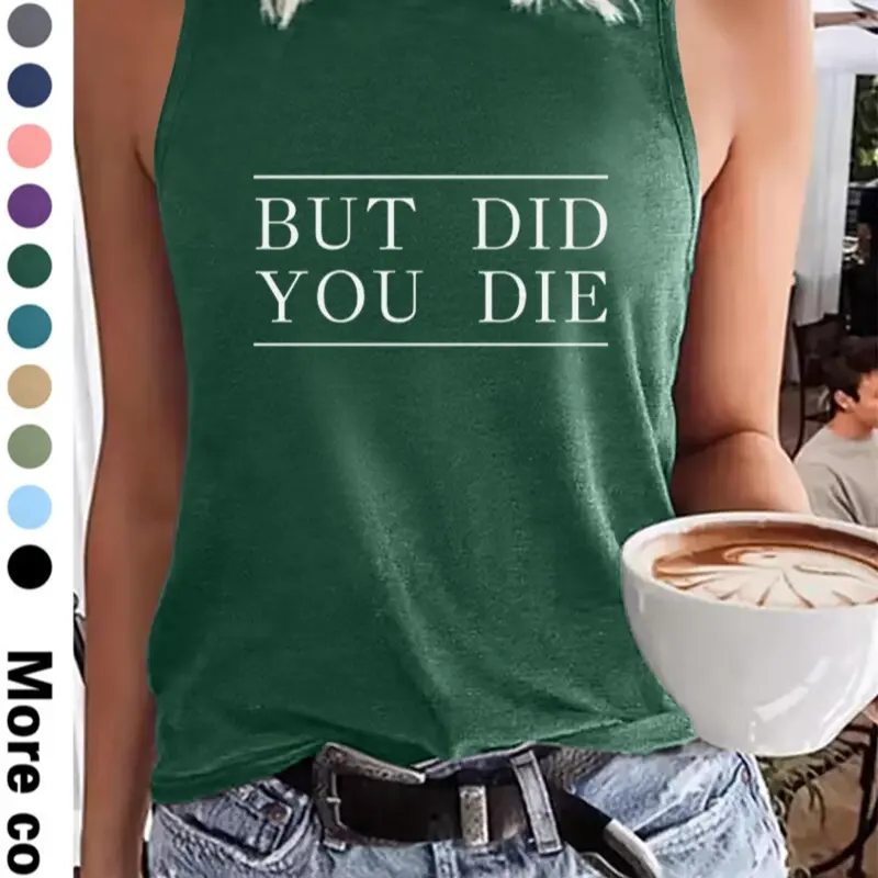 Fashionable Women's Letter Print Round Neck Casual Sleeveless Sport Tank Vest, Comfortable Soft Fabric, Available in 12 Colors, Perfect for All Seasons, Sleeveless Printed Top