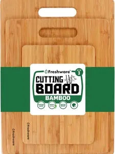 Freshware Bamboo Cutting Boards Set of 3 - Wooden, Knife Friendly, Chopping Boards for Meat, Vegetables, Fruits, Multi-Purpose Hanging Hole