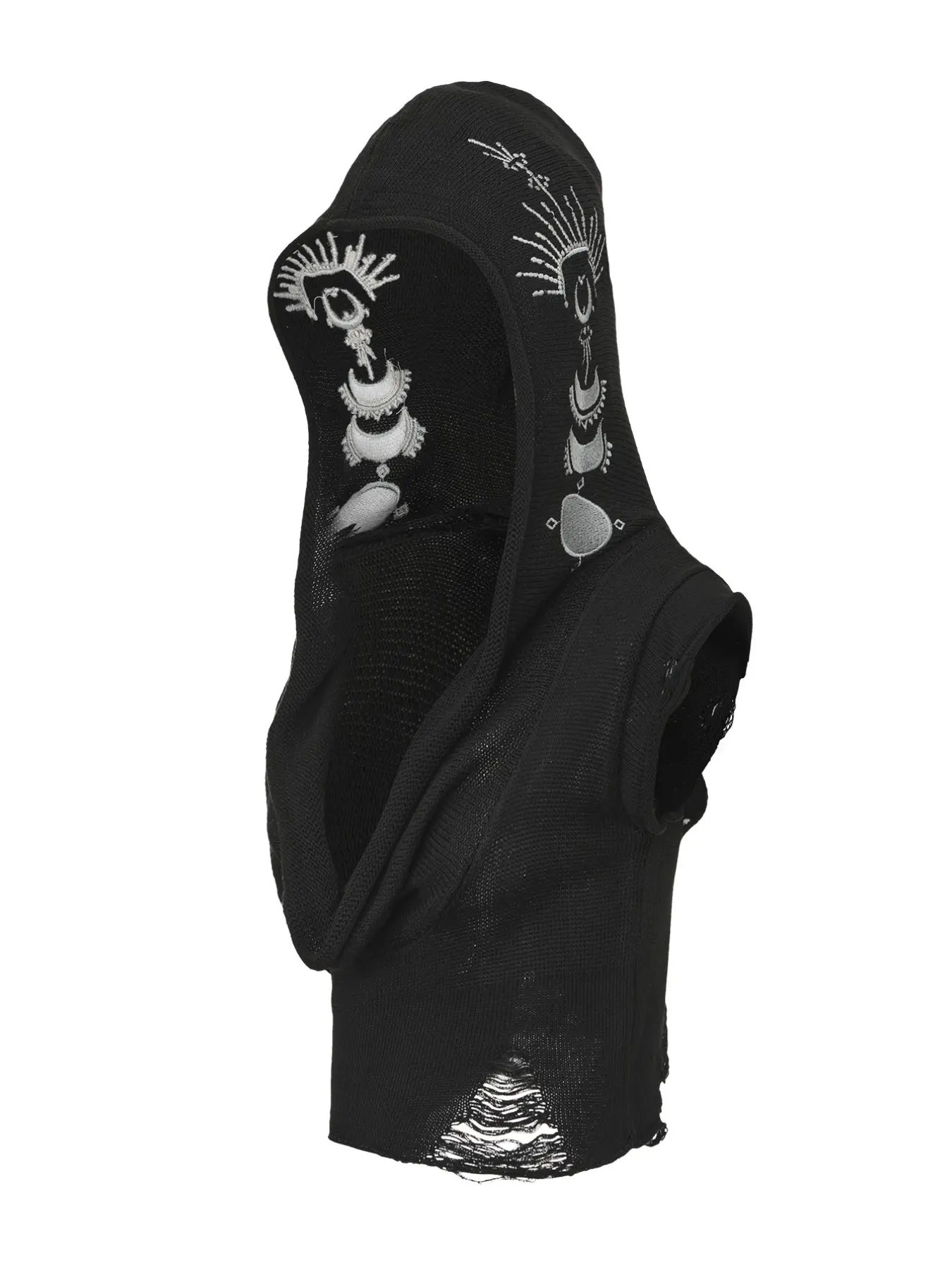 Gothic Dark Hippie Style Star Moon Embroidery Witch Hooded Shawl Neck Thin Transparent Knit Top Fashion Shawl Wrap, Unique Fashion Statement Piece, Knitwear Knitted Shawl