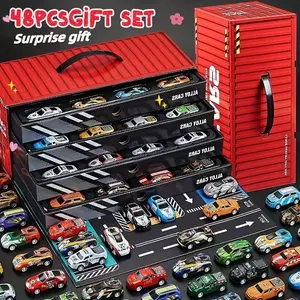 48-Piece Mini Racing Set, Includes Map and 4-Layer Garage, Gift Box, Interactive Toy, Perfect for Kids Birthday and Holiday Gifts