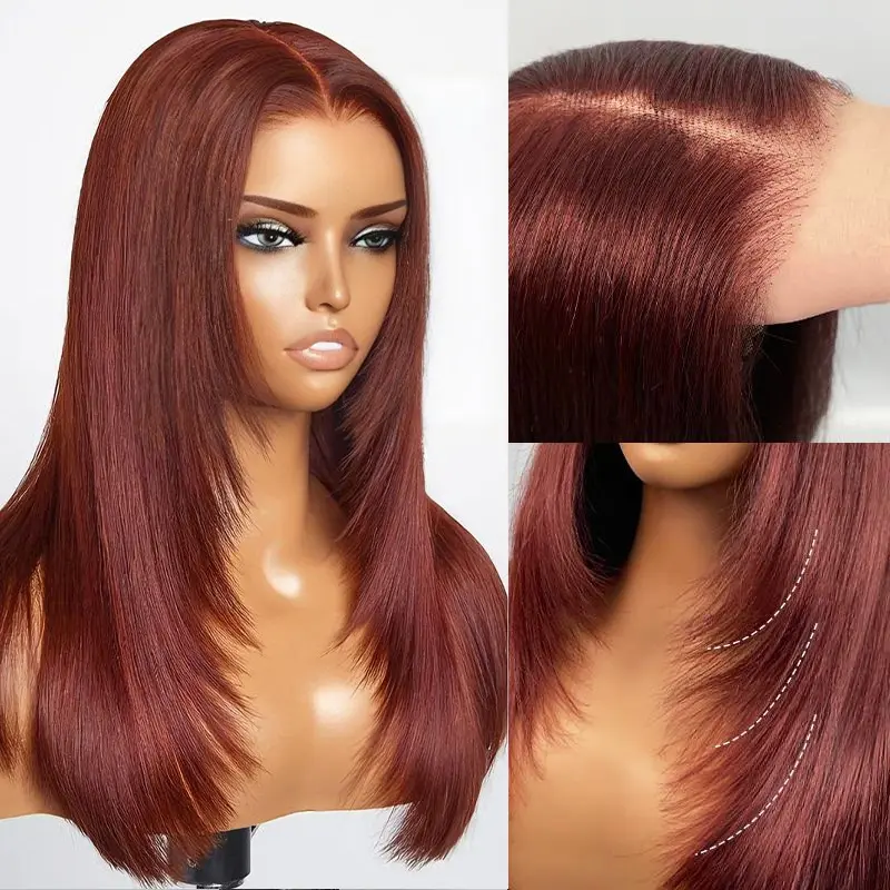 ISEE HAIR Wear Go 7*5 Reddish Brown Straight Layered Cut & Pre-plucked Hairline & Pre-Cut HD Lace Glueless Wig Vacation Hair, Pre Plucked Wigs, Straight Lace Frontal#SummerWins #DealsForYouDays