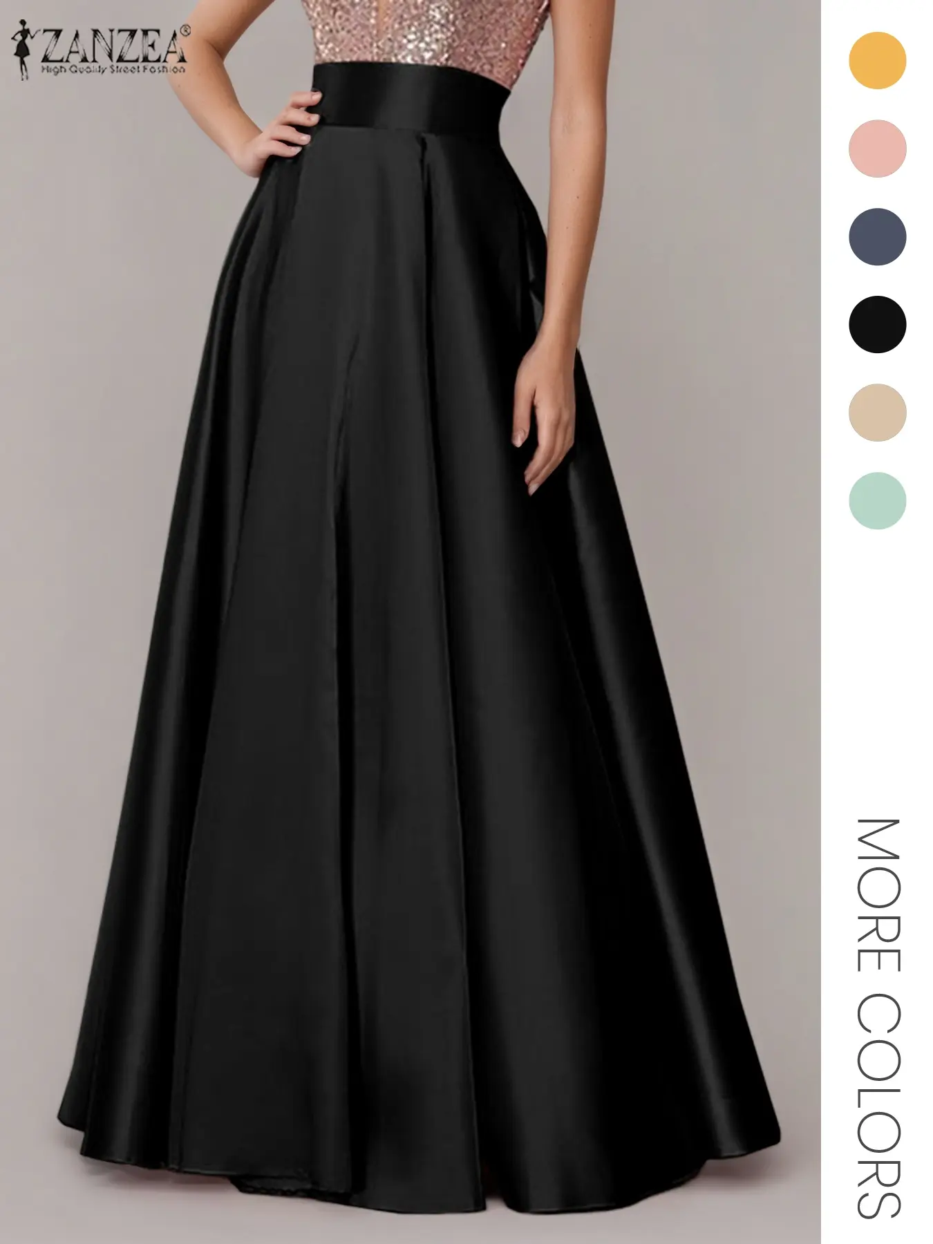 Women's Solid Satin High Waist Fitted Flare Skirt, Trendy Flirty Skirt, Elegant Fashion A Line Maxi Skirt for Party Dating Wear, Ladies Bottoms for All Seasons, Womenswear