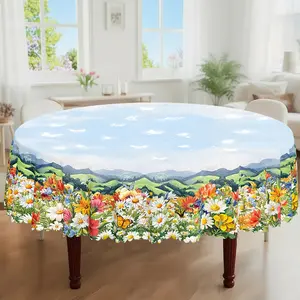Spring Summer Party Tablecloth, Butterfly Daisy Floral Print Design, Rectangular/round/oval Shape, Embossed Edges, Perfect for Picnic Dinner Kitchen Dining Room Decor