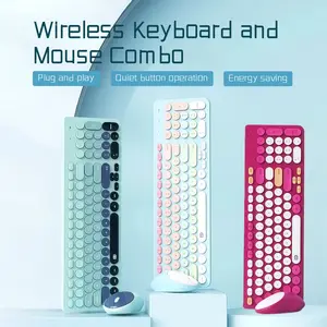 Cute Wireless Keyboard and Mouse Set, Round Keycaps, Pastel Design, 2.4G Wireless, Silent Ergonomic, Ideal for Girls, Office & Study, Perfect Holiday Gift
