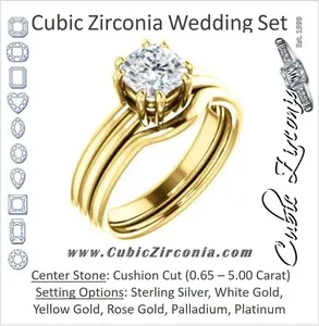CZ Wedding Set, featuring The Marnie engagement ring (Customizable Cushion Cut Solitaire with Grooved Band)
