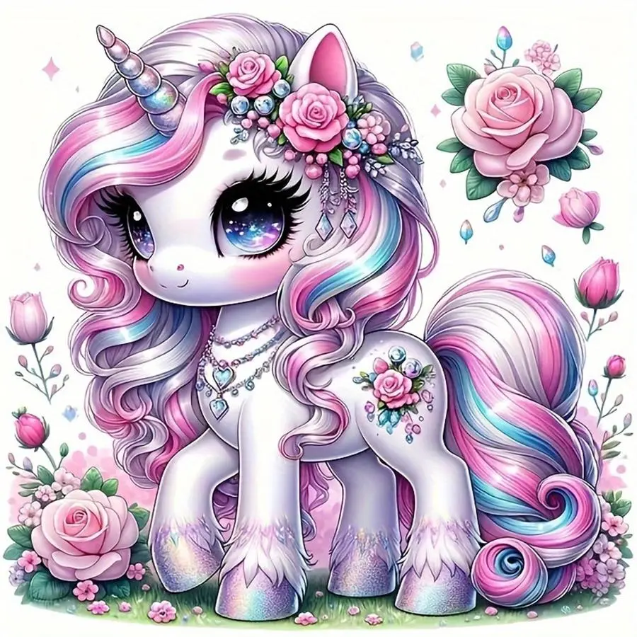 Cartoon Unicorn Pattern DIY Diamond Arts Colorful Painting Kit without Frame, DIY 5D Diamond Arts Colorful Painting Kit, Wall Art Decor for Home, Diamond Painting Kits