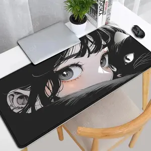 Kawaii Cat & Girl Anime XXL Desk Mat, 80×30cm Lock Edge Non-Slip Rubber Mouse Pad, Cute Gaming Keyboard Table Mat, Anime Desk Accessories for PC & Laptop Gamers