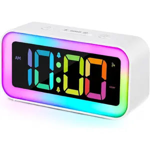 Loud  Clock for Bedrooms with Dynamic RGB Night Light,Heavy Sleepers Adults,Dual ,Dimmer,USB Charger,Small Bedside Digital Clock with Led Display for ,Teens,Seniors (White)