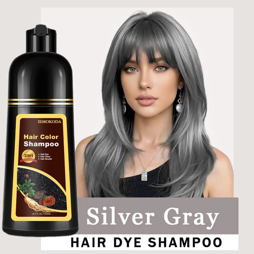 Silver Gray Hair Dye Shampoo 3-in-1, Natural Herbal Hair Color, Instant Gray Coverage, Long-Lasting, Shampoo Para Canas / Tinte Para Cabello, 16.9 Fl Oz