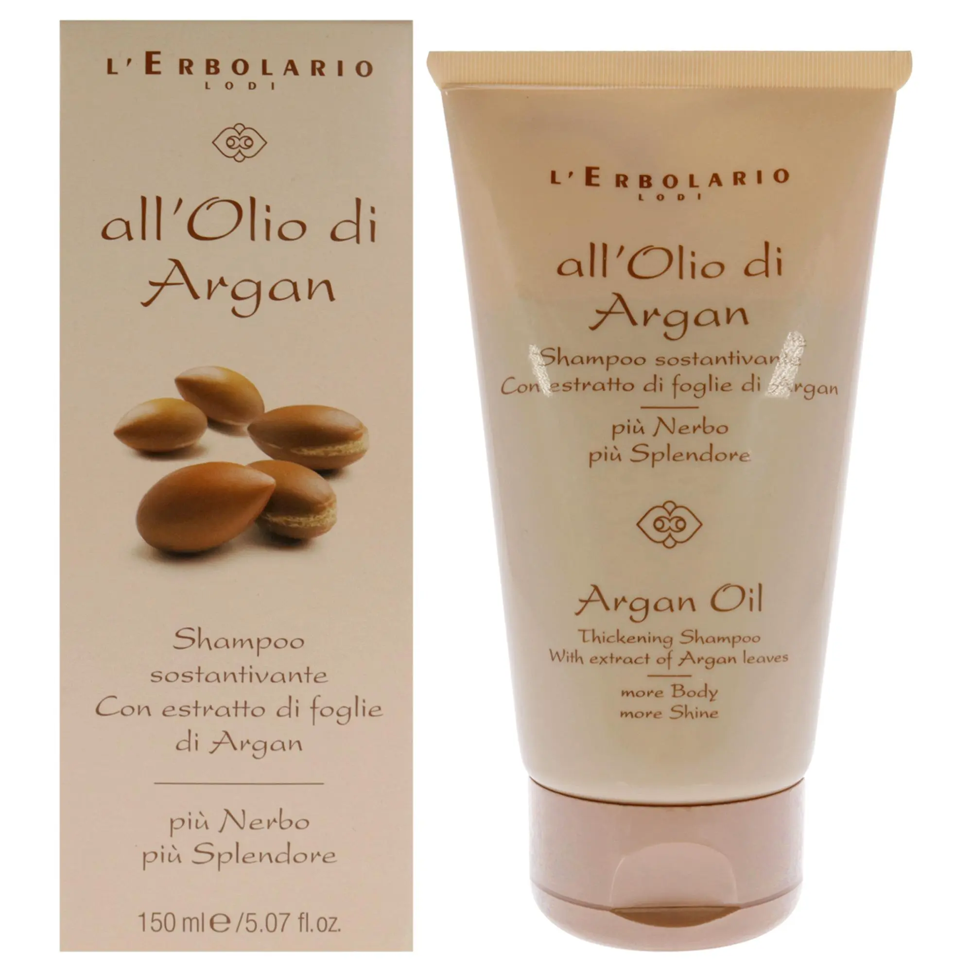 LErbolario Unisex Nourishing Argan Oil Thickening Shampoo - 5.07 oz (150ml), Adds Volume, Boosts Hair Body, Promotes Radiance for All Hair Types