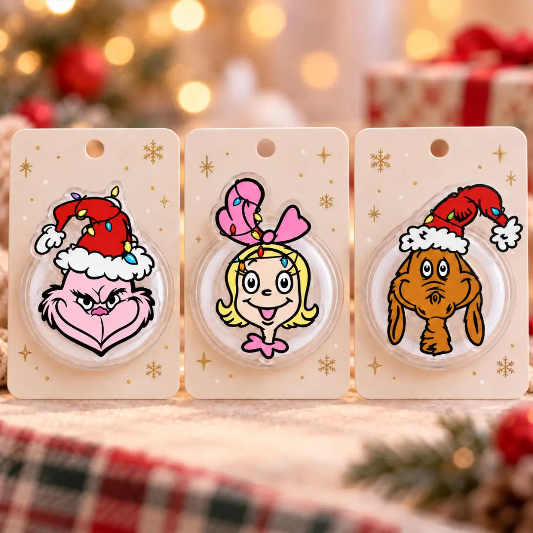 Funny Grumpy Green Monster Blonde Girl Acrylic Phone Holder Collapsible Expanding Finger Stand Holiday Dog Christmas Stocking Stuffer Gift