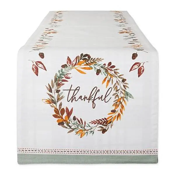 Design Imports Thankful Autumn Wreath 14" x 108" Table Runner