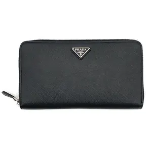 Pre-owned PRADA Leather Wallet Zippy Saffiano Black #4192
