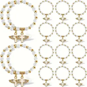 30pcs Angel Wing & Cross Rosary Bracelet Set - Perfect for Baptism, Communion, Weddings Party Favors