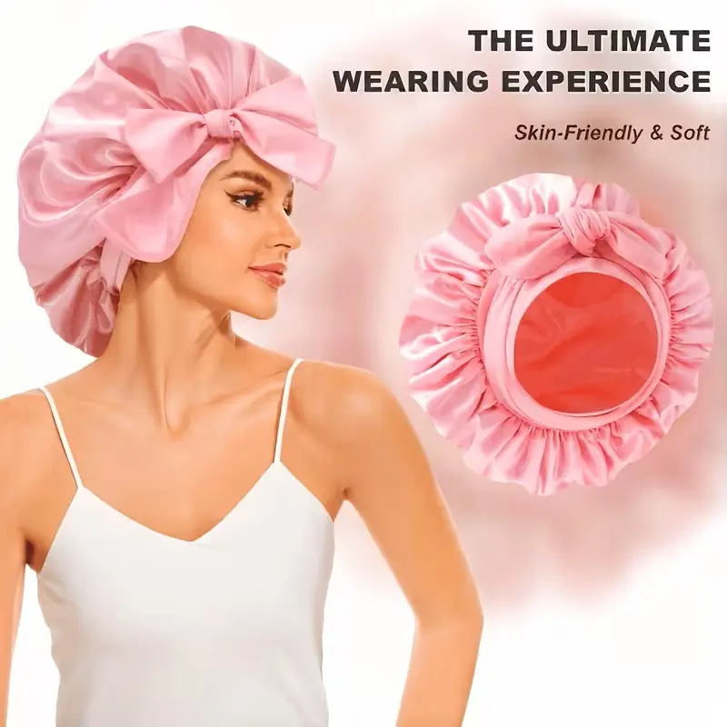 Women's Satin Sleep Bonnet with Large Bow – Soft Silk-Like Night Cap for Curly, Natural & Braided Hair, Adjustable Elastic Sleeping Hair Wrap