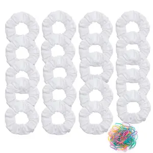 20 Pack White Cotton Scrunchies for Tie Dye Party Hair Elastic Hair Ties Pony Tail Holder for Women
