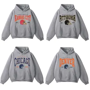 Vintage All team Football Sport Grey Hoodie, Collegiate Varsity Established Year Pullover, Old School 90s Sports Graphic Hoodie, Unisex Fall Winter Cozy Outfit