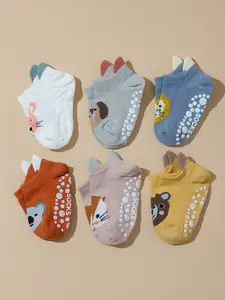 6 Pairs Children Socks Baby Walking Socks Non-Slip Indoor Floor Socks Cartoon Pattern Newborn Baby Boys Short Socks Animal Cartoon Socks For Babies