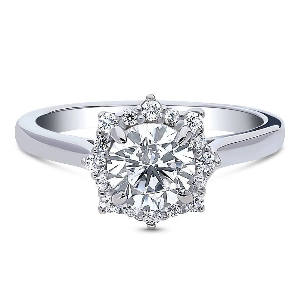 BERRICLE Sterling Silver Sunburst Halo Engagement Promise Rings for Her, Cubic Zirconia CZ Ring