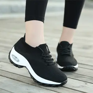 Women Sock Knit Air Cushion Platform Walking Sneakers, Lightweight Breathable Mesh Shock Absorbing Orthopedic Fitness Running Shoes