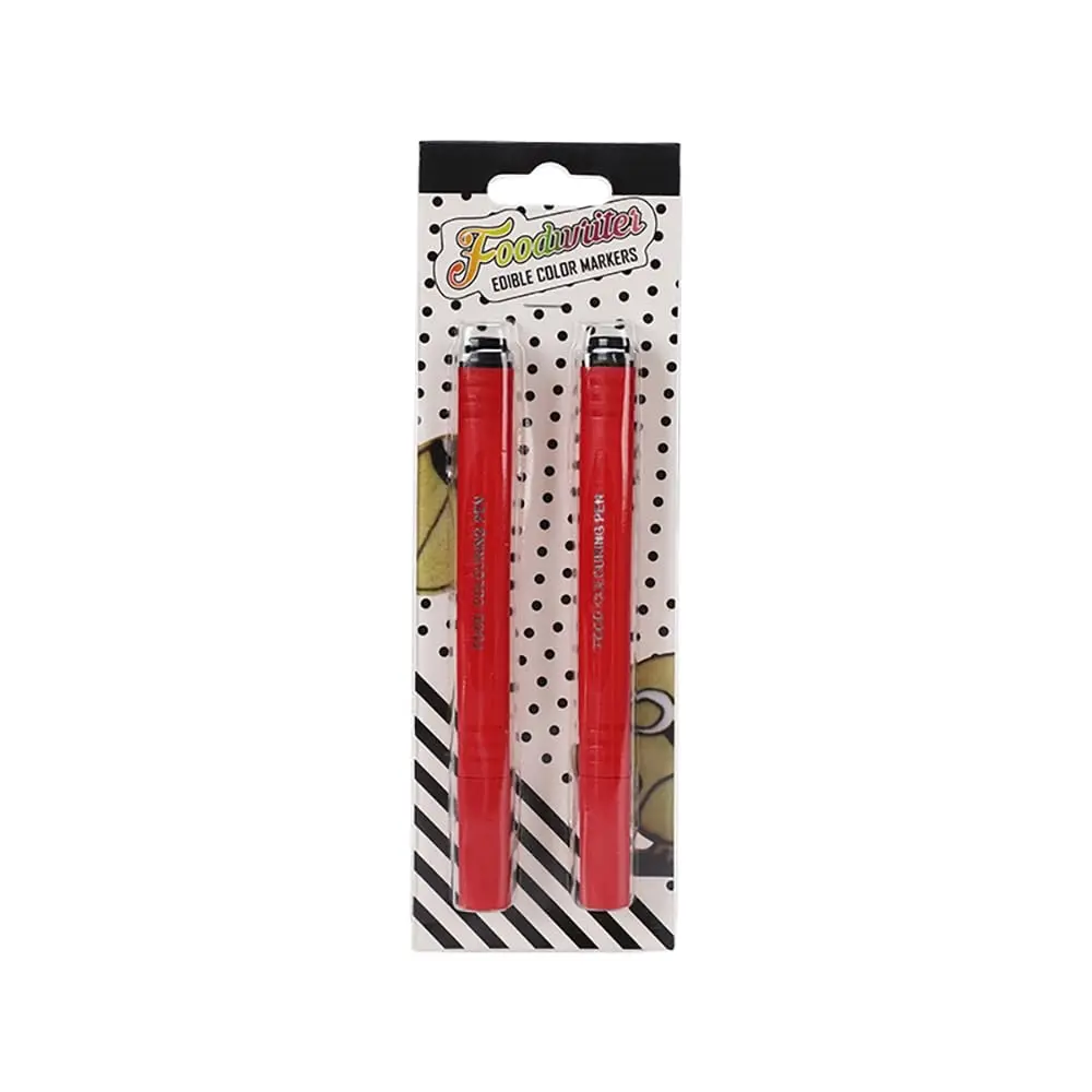 Edible Markers,Food Coloring Pen 5 Colors,Triangle Broad Line Classic Colors for Cookies/Cakes/Fondant/Baking Decorating/Drawing (Red, 2PCS)