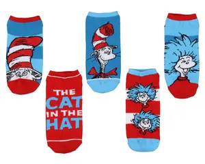 Dr. Seuss Socks Adult Cat In The Hat THING ONE THING TWO Low Cut Ankle Socks 5 Pack For Men and Women