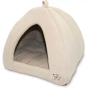 Pet Supplies Cat Bed for Indoor Cat, Domed Tent House with Removable Pillow, Covered Cat Cave for Small Dog, Puppies and All Breeds of Cats - Corduroy Beige1, 19 x 19 x H:19"