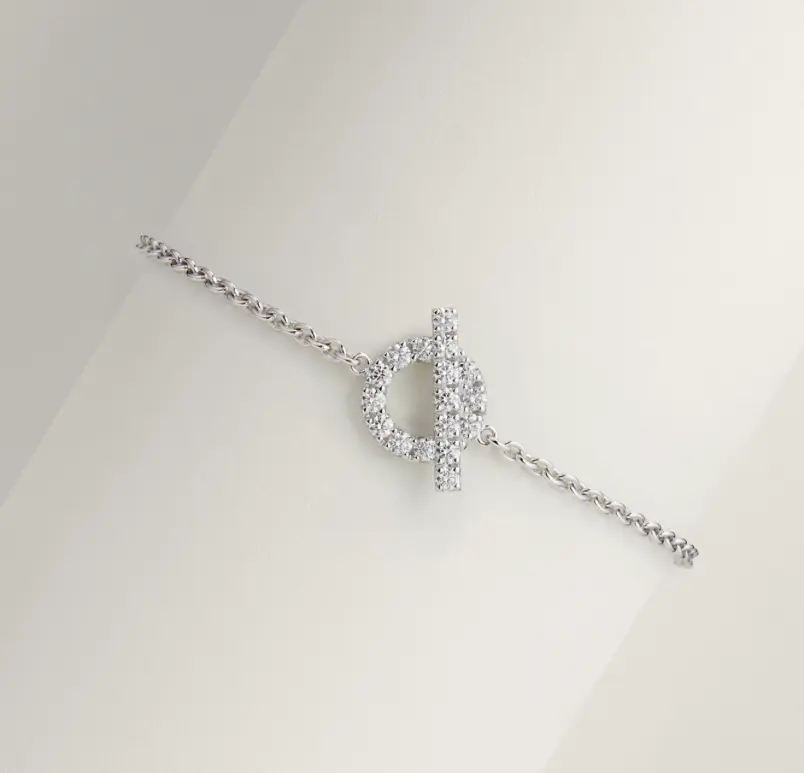 Pre-owned Hermes Finesse Bracelet in white gold set with dias and snap closure，full set