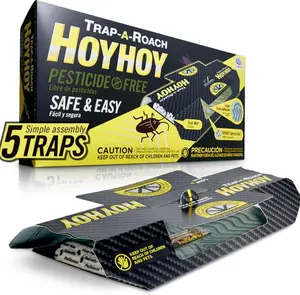 HOY HOY Trap-A-Roach, Bait Glue Traps for Indoor Use, Safe for Homes with Kids & Pets, Sticky Pest Control Roach Killer, Made in Japan, 5 Traps