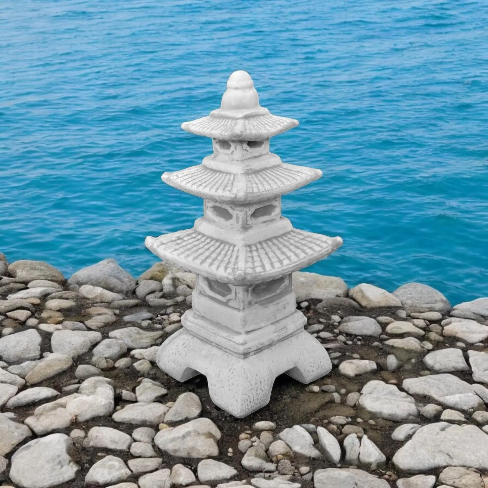 Japanese pagoda garden figure, Outdoor Chinese lantern sculpture, yard statue, lawn Asian decor, Oriental lantern stone sculpture