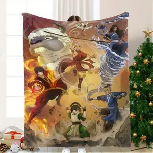 A Blanket Inspired by "Avatar: The Last Airbender" Featuring a Colorful Digital Print Made of Lightweight And Warm Polyester, Suitable for Use on a Sofa, Bed, During Travel, Or Camping. It'S Perfect for Fans  Lightweight, skin-friendly, soft and durable