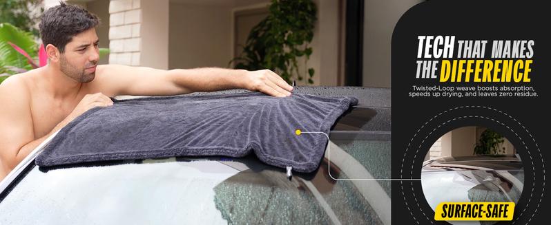 Beyond Drying Towel - Premium Car Drying Microfiber - Large & Super Absorbent - Detailing Towel for Cars and Boats - One-Pass Scratch Free Cleaning Towel - 24 x 36 Black