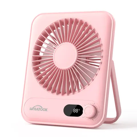 WHATOOK Rechargeable Handheld USB Fan - 2 Sizes (Small Pocket, Large Desktop), 2000mAh Battery, Rotatable, Digital Display, LED Light, USB Powered, Charging Cooling Gadget for Bedroom Camping, Rechargeable Pocket Fan