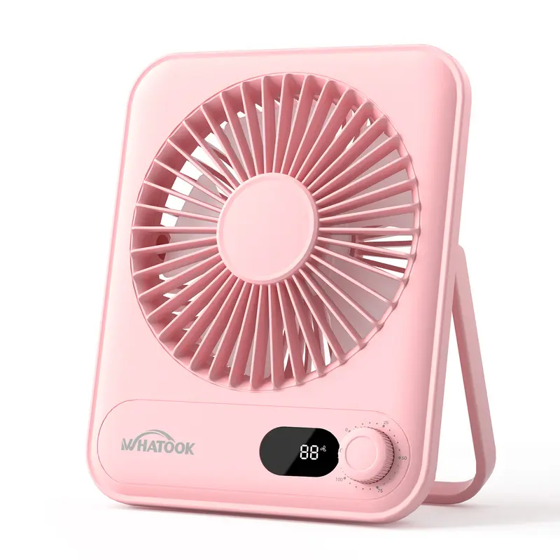 WHATOOK Rechargeable Handheld USB Fan - 2 Sizes (Small Pocket, Large Desktop), 2000mAh Battery, Rotatable, Digital Display, LED Light, USB Powered, Charging Cooling Gadget for Bedroom Camping, Rechargeable Pocket Fan