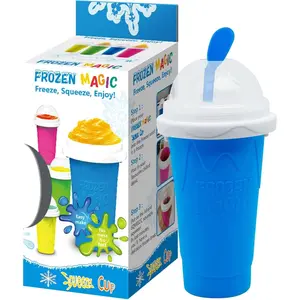 16.91Oz DIY Slushy Maker Cup, Quick Freeze Squeeze Slush Cup, Double-Wall Silicone Frozen Drink Cup, with Lid, Straw and Brush, Reusable Milkshake Smoothie Maker, Great for Slushies, Smoothies, Frozen Treats and Couple Gifts