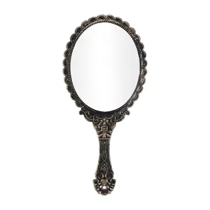CHEIBEAR Hand Mirror with Handle, Embossed Handheld Mirror, Single-Sided Hand Mirror, Vintage Hand Held Mirror Travel Portable Mirror for Girls, 9.8" L x 4.5" W