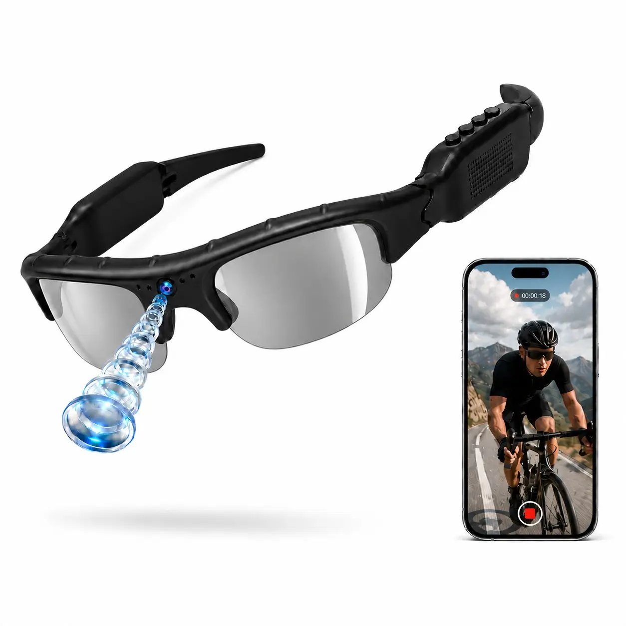 Smart Glasses with Camera,HD Action Camera,Smart Sunglasses with UV400 Protection,Video Glasses for Outdoor Activities,Hiking,Cycling,Riding,Climbing,Driving,Sport Glasses Camera,Wireless Smart Glasses,Sunglasses with Cameras